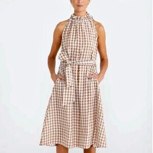 NWT Brave+True Soul Midi Dress Toffee Gingham Size L Belted Toffee Brown